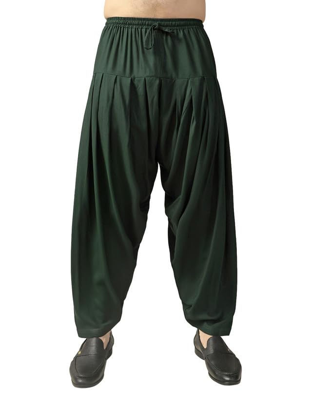 kisah Mens Patiala, Cotton Blend Solid Bottle Green Patiala Pant for Men-picture-20