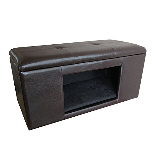 Homepop Home Decor | Button Tufted Leatherette Pet Bed & Bench | Faux Leather Pet Bed | Decorative Pet Furniture (Brown) 38" X 18" X 18" #TOP1