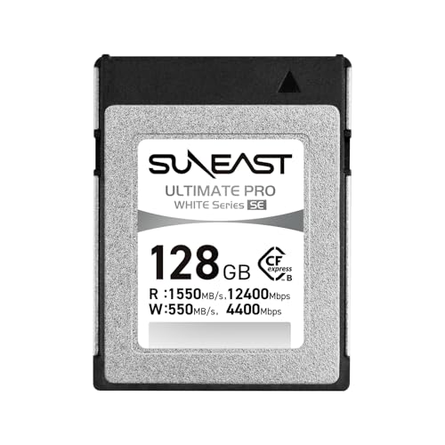 SUNEAST Ultimate PRO White CFexpress Type B 128GB Memory Card Up to 1550MB/s Read 550MB/s Write TLC 8K Video Card for Professional Cameras High-Speed CFexpress B XQD-Compatible Series SE
