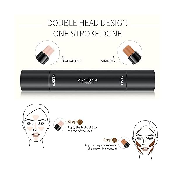 Mysense 6 Colors Cream Contour Stick,Contouring Concealer Highlighter Stick,Double Head Body Face Brightens & Shades Make Up Foundation Cream Pen,3pcs