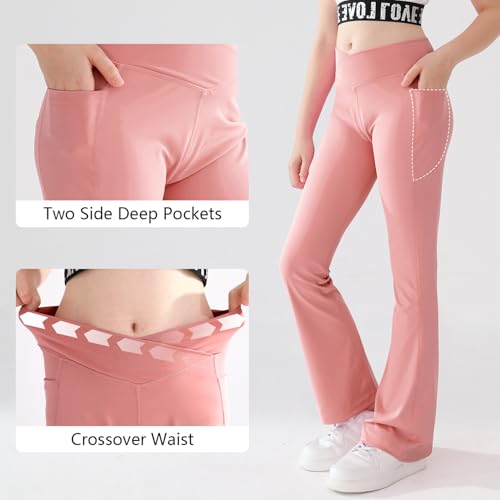 Girls Flare Yoga Leggings Cross High Waisted Flared Pants Dance Cute Activewear Kids Pants with Pockets 5-13 Years4