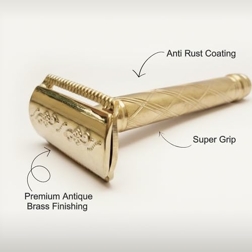 Image of BOSS Premium Safety Razor with 10 Double-Edge Blades for Men - Golden Brass Finish, Men's Shaving kit