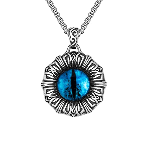 Vintage Evil Eye Protection Pendant Necklace Retro Gothic Goth Punk Rock Biker Stainless Steel Necklace for Men Boy Blue FNG6353230331B 0