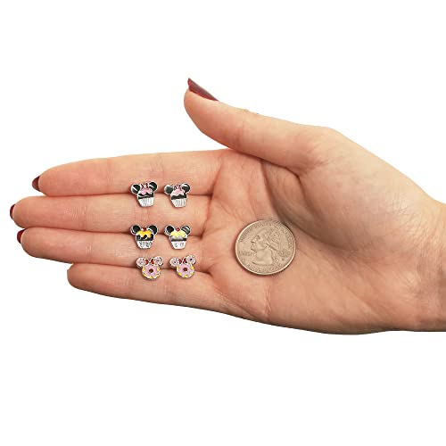 Disney Minnie and Mickey Mouse Earrings 3-Pack Official License, Enamel-Plated Cupcakes and Donuts Stud Earrings4