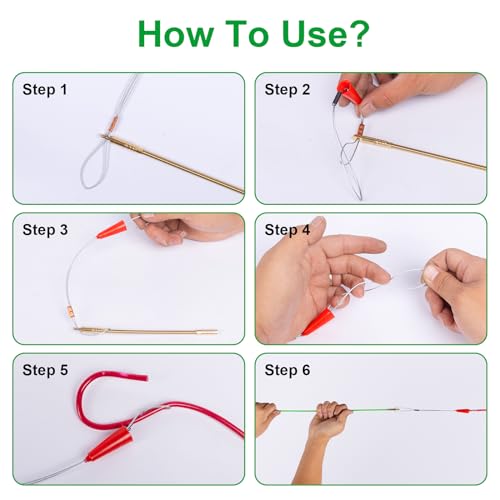 14FT Wire Fish Tool Electrical Wire Snake Fish Tape Fish Rods, Bright Green Wall Wire Fishing Tool Glow Rods Wire Pulling with 5 Different Attachments in a Carrying Case - Thumbnail 6