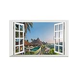 BMZFYBS Fake Window Canvas Prints-Tree House-Landscape Wall Art Picture-Modern Painting for Bathroom Home Wall Decoration 70x115cm27x45in Unframed