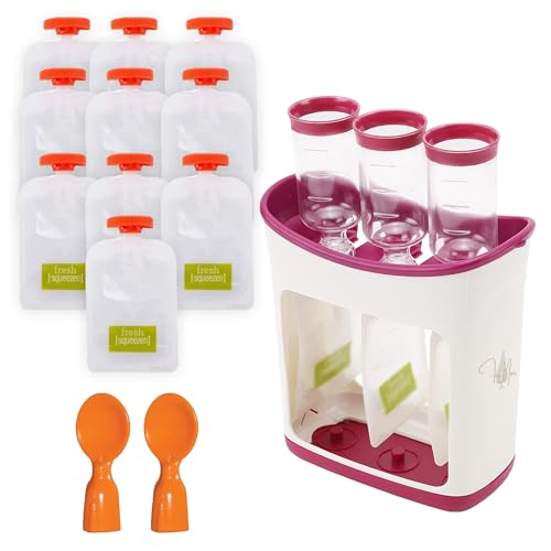 Image of Squeeze Station - Baby Food Maker for Children with 10 Fresh Squeezed Pouches- Baby Pouch Maker for Semi-Solid Fresh Juice Portable - Easy to Clean-Dishwasher Safe for Homemade Baby Food by Fir Noir