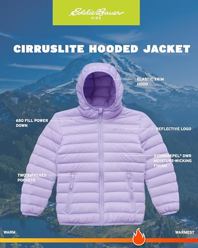 Image of Eddie Bauer Girls' Jacket - CirrusLite Weather Resistant Down Coat for Girls - Insulated Quilted Bubble Puffer (3-20), Size 10-12, Lavender