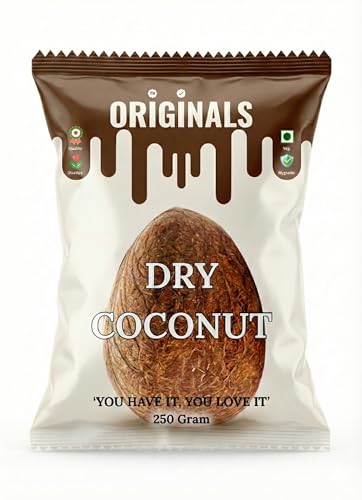 Image of ORIGINALS Premium Dry Coconut Whole (GIT /KHOPRA) 250g Natural Sun-Dried High Fibre Aromatic & Long Shelf Life Ideal for Cooking Sweets Coconut Milk