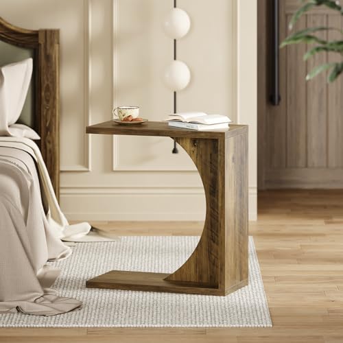 LITTLE TREE C-förmiger Beistelltisch für Sofa & Schlafzimmer – Kleiner Beistelltisch für Wohnzimmer, Ablage über der Couch für Laptop, Snacks, Bücher, Braun, 1 Stück – Bild 4
