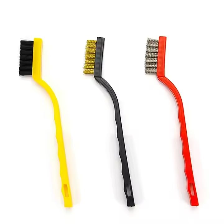 3 Pcs Mini Wire Brush Set Steel Brass Nylon Brushes Cleaning Polishing Detail Metal Rust Clean Tools Home Kitchen Kit