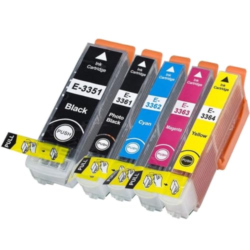 Set of 5 (Full Set) 33XL Ink Cartridges Compatible With Epson Oranges T3331 T3341 T3342 T3343 T3344 (T3357) For Epson Expression Premium XP530 XP540 XP630 XP635 XP640 XP645 XP7100 XP830 XP900 Printers