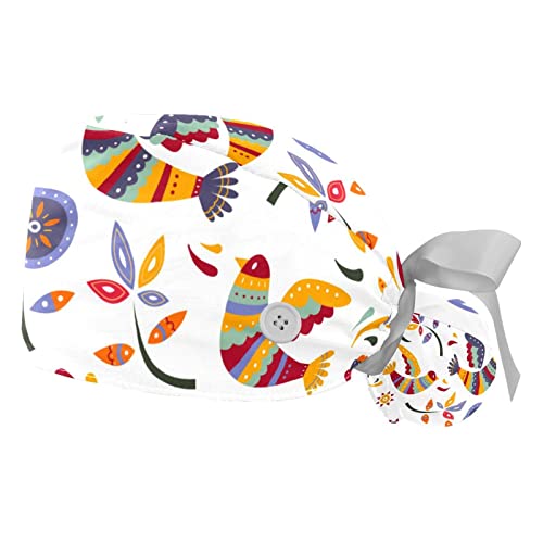 Chapeaux bouffants avec motifs oiseaux colorés et bandeau anti-sueur intégré