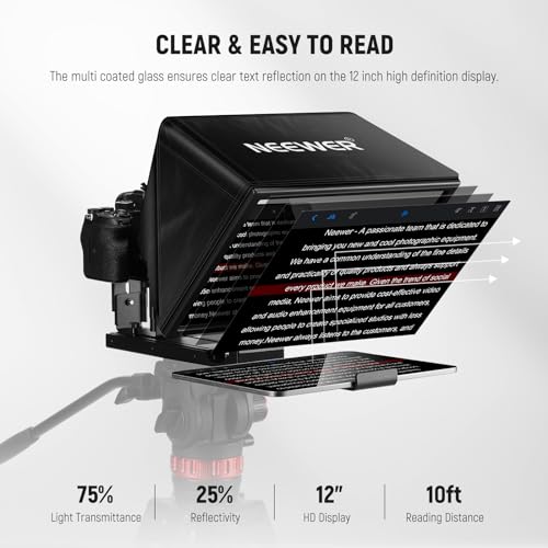 NEEWER Basics X12B Aluminum Alloy Liftable Teleprompter 12" for iPad Tablet DSLR Camera, No Assembly, Remote & App Control, Compatible with iOS Android, Pro for Online Teaching Live Streaming by NEEWER - Image 4