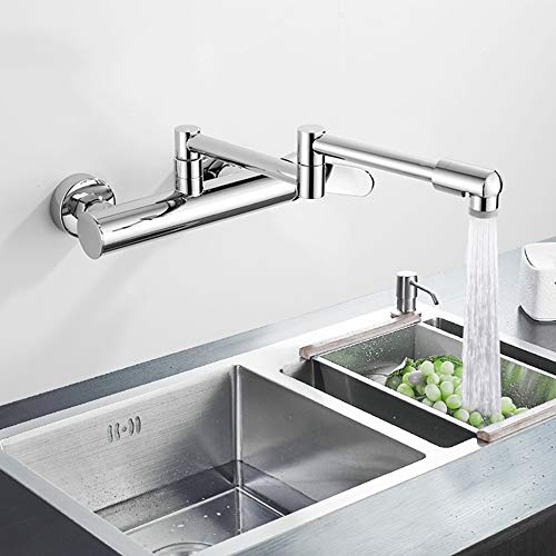 Robinet de cuisine pliable mitigeur mural en laiton pour évier double - 5
