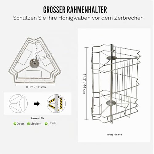 VEVOR Manuelle Honigschleuder Tangentialschleuder Edelstahl 3 Rähmchen Honigextractor 45mm Honigventil Diagonalschleuder 48x16/23cm Wabengröße Durchsichtiger Deckel Imkerei Bienenzüchter Zubehör