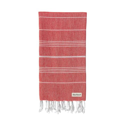 Blue Beach Turkish Towel - Toalla turca grande de 100 x 180 cm, súper absorbente, de secado rápido, sin arena, ligera, compacta para natación, baño, gimnasio, sauna y viajes (rojo)