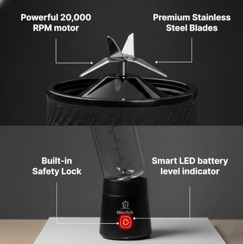 Image of MiniArk Rhythm Portable Blender, Personal blender for Gym, Office, Hostel & Travel, 20 days battery life, 500 ML, 20,000 RPM, BPA-Free & Leakproof, Protein Shake,Cold Coffee,Baby Food & Smoothie Maker