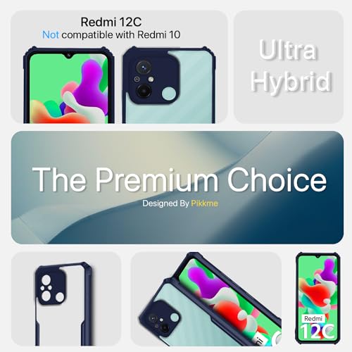 Image of Outlouders Back Cover for Redmi 12C / Poco C55 | Ultra Hybrid Transparent | Full Camera Protection | Raised Edge | Crystal Clear Bumper Case (Blue)