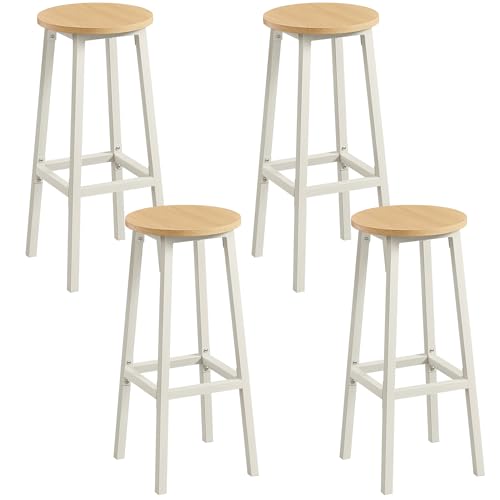 VASAGLE Tabourets de Bar, Lot de 4, Chaises, Siège Haut, Cadre Métallique, Montage Facile, Hauteur 74 cm, Repose-Pieds, pour Cuisine, Salon, Salle à Manger,...