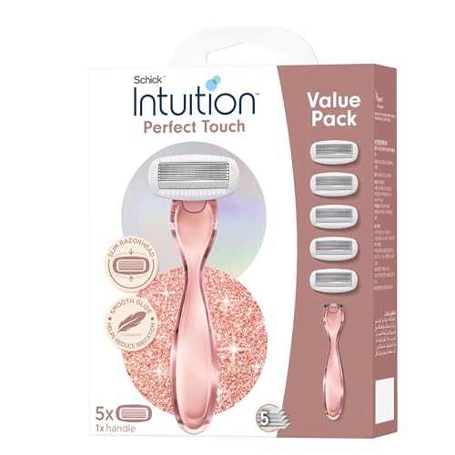 Intuition Perfect Touch Razor For Women 5 Ultra Thin Blades With Smooth Glide Skin Protecting Gel Slim Razor Head For Sensitive Skin Value Pack 1 Razor + 5 Refill Cartridges