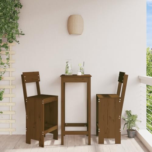 Taburetes de Bar Altos (2 uds.), Madera Maciza de Pino, con Respaldo y Reposapiés, Resistentes a la Intemperie, Taburete Alto y Taburete Bar, para Terraza y Jardín,Marrón Miel, 40 x 48.5 x 115.5 cm