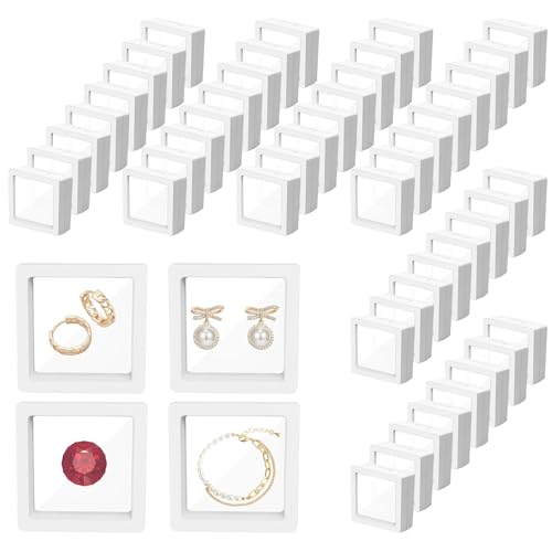 TANEMUDO 64 Pcs Floating Frame 3D Transparent Plastic Display Stand with Clear PE Film for Coin Jewelry Medallion Shells Small Collectibles Display Case