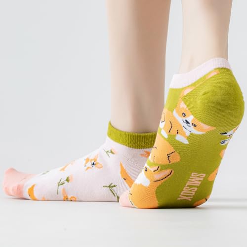 Image of 2 Pairs Funny Cartoon Animal Print Cotton Ankle Socks for Women Teens