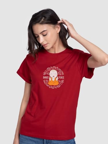 Image of Bewakoof Women's Typography 100% Cotton T-Shirt - Boyfriend Fit, Round Neck, Half Sleeves