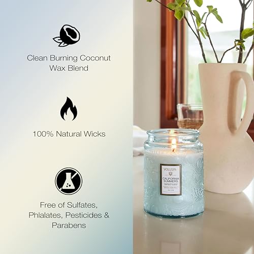 Image of Voluspa California Summers Large Scented Candle Jar, 18 Oz, 100 Hr Burn | Coconut Wax Blend in Decorative Glass, Clean Even Burn, USA Handcrafted Gift for Hosts, Fragrance Lovers & Relaxed Rooms