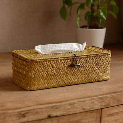 Woven Tissue Box Cover, Straw Storage and Car Using (Yellow, Rectangular)