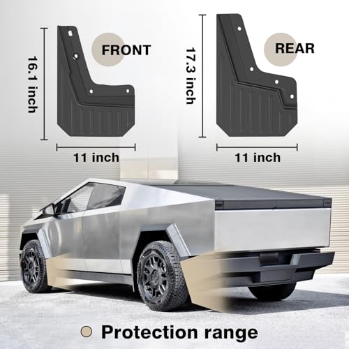 Image of Muslogy Rally Style Mud Flaps Compatible with Tesla Cybertruck 2023 2024 2025 Mudguard Splash Guards Fender Protection Front & Rear 4pcs Set TPE Material All Weather No Drilling Exterior Accessories