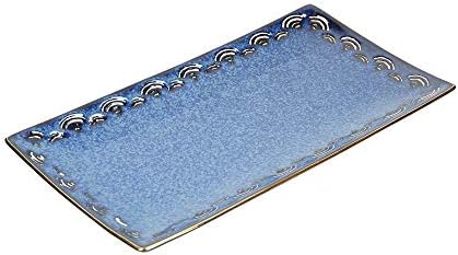 Mikasa Satori Japanese Serving Platter with Wave Pattern Border and Real Gold Rim, Porcelain, Indigo Blue/White, 15.5 x 28 cm