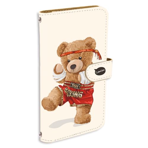 BASIO active3 KYG04 用 手帳 スマホケース カードスロット 耐衝撃性 携帯ケース ストラップホール ベイシオアクティブ3のカバー ファイティングベア ボクサー テディベア ホワイト 240a01c