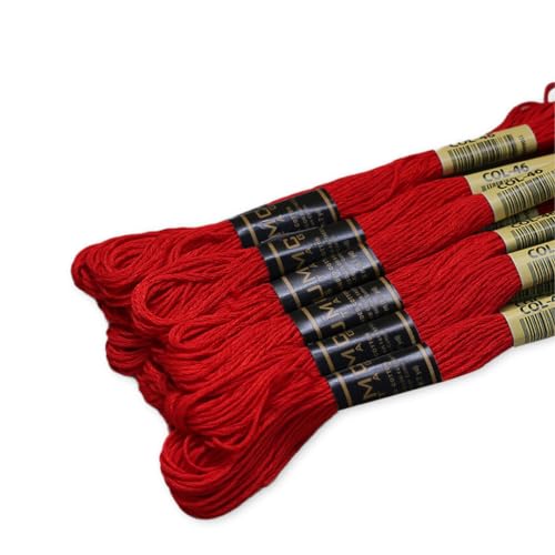 Image of Pack of 12 Red Premium Embroidery Thread | 100% Egyptian Cotton Premium Skeins | Cross Stitch Embroidery Floss | Oeko TEX Certified Stranded Cotton | Ideal for Arts & Crafts (Bright Red 46)
