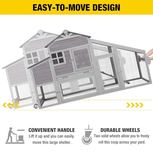 AIVITUVIN Chicken Coop with Nesting Box Mobile Chicken House on Wheels for 2-4 Chickens Rabbit Hutch Pull-Out Tray Wooden Poultry Cage