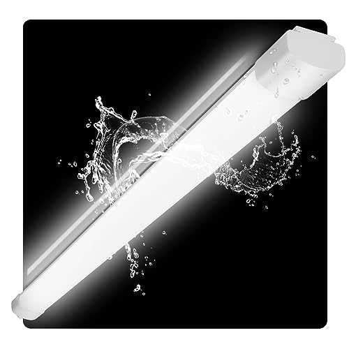 Feuchtraumleuchte LED 60cm, 20W 2200LM LED Röhre Deckenleuchte, IP65 Wasserfest LED Kellerlampe Werkstattlampe badezimmerlampe Garagenlampe FeuchtraumLampe für Keller Küche Garage, 4000K