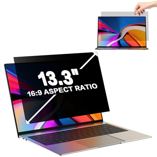 GUDTEKE Laptop Privacy Shield - 13.3 Inch, 16:9 Aspect, Removable, Compatible with Lenovo/HP/Dell, Blue Light UV-Blocking Filter