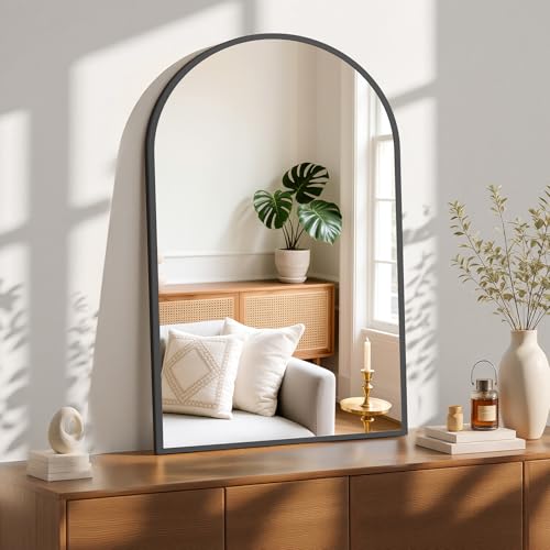 Image of Sweetcrispy 26.5 inchx38 inch Arched Black Bathroom Mirrors for Wall, Bathroom Mirrors for Over Sink, Metal Framed with HD Shatter-Proof Glass for Entryway, Living Room, Bedroom, Home Decor