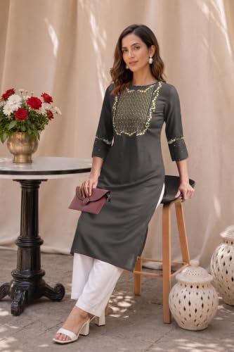 Image of MIRCHI FASHION Women's Straight Fit Rayon Sequins Embroidered and Polka Dots Printed Kurti Only