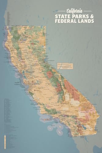 California Parks & Lands Map 24x36 Poster (Camel & Slate Blue)