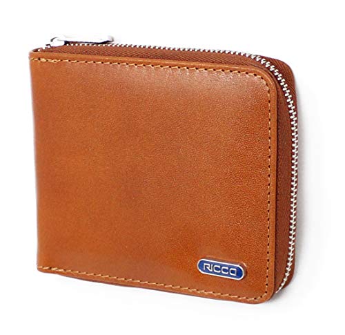 Ricco RFID Blocking Full Zip Around Leather Billfold Wallet For Men S12 Honey Black