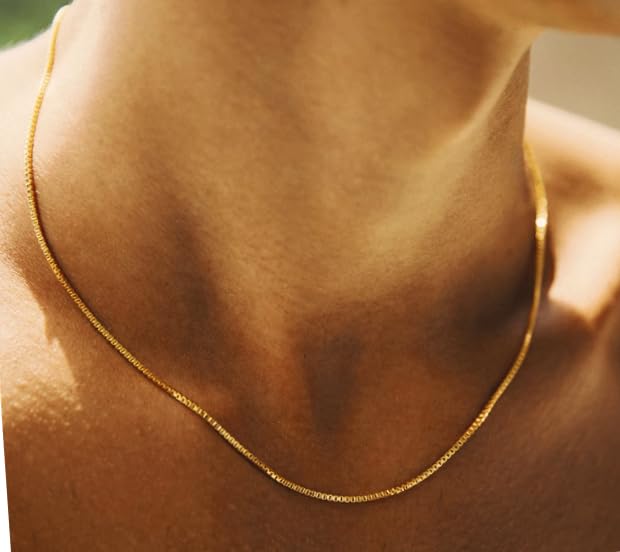 14K Real Yellow Gold Box Chain Necklace for Men & Women, Gold Jewelry (0.6mm, 1mm - Available in 16 to 30 Inch Lengths)4