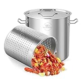Kitchen Academy 53 Quart Stainless Steel Stock Pot with Strainer Basket, Silver Large Cooking Pots, Commercial Cookware Sauce Pot with Lid for Family Gatherings and Outdoor Picnics