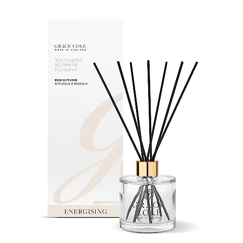Grace Cole Nectarine Blossom & Grapefruit 6.7oz Oil Reed Diffuser - Glass Bottle with 7 Reeds - Made In England
