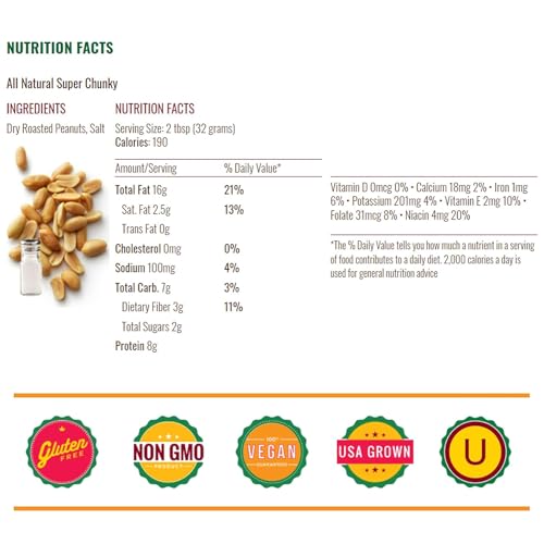 Teddie All Natural Peanut Butter, Chunky, Gluten Free & Vegan (16 Ounce (Pack of 12))