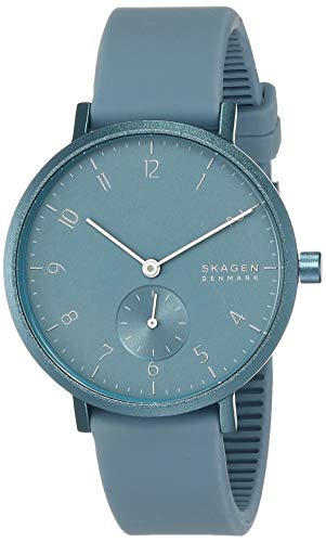 Skagen Women's Aaren Quartz Analog Stainless Steel and Silicone Watch, Color: Light Blue (Model: SKW2764)