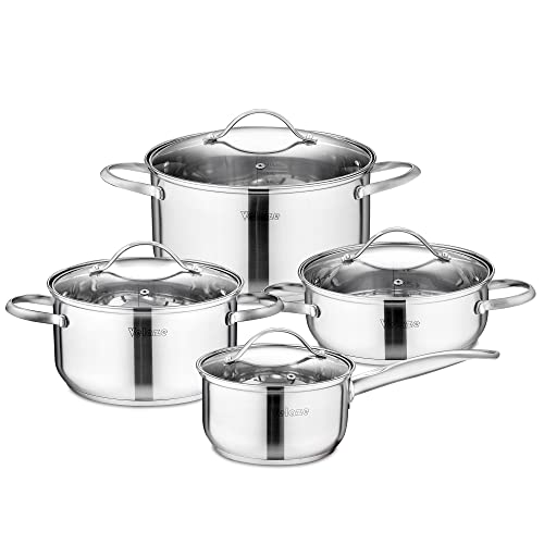 Velaze, Série Miki, Ensemble de Batterie de Cuisine, Set de Casseroles et Poêles en Acier INOX, Tous Feux Induction, avec Couvercle-8Pcs Cover