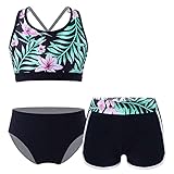 Freebily Mädchen Tankini Set 3-Teilig Badeanzug Bikini Bademode Badeshirt Badehose Slips Set Kinder Schwimmanzug Badebekleidung Beachwear C Schwarz 158-164