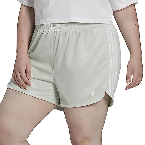 Image of adidas Women's Pacer 3-Stripes Knit Shorts, Plus Size (Linen Green/White) (as1, Alpha, 3X, Plus, Regular), Linen Green/White